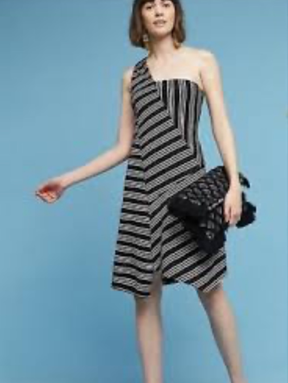 Maeve One-Shoulder Black and White Striped Dress